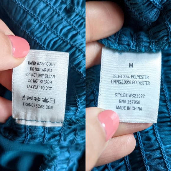 FRANCESCA'S COLLECTIONS Lauren Smocked Open Back Teal Blouse Size Medium - Picture 13 of 13